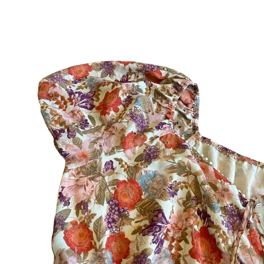 Torrid Colorful Floral Print Blouse Top Shirt Smocked Waist Short Sleeve Size 4x